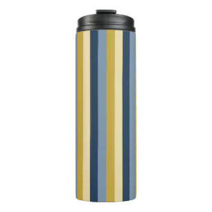 SHADES OF BLUE & MUSTARD YELLOW STRIPES THERMAL TUMBLER
