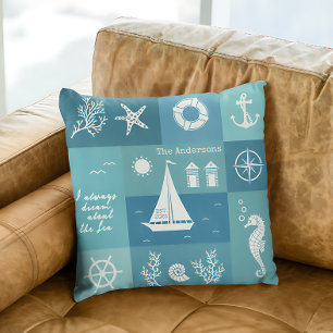 Shades of Blue Nautical Beach House Cushion