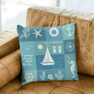 Shades of Blue Nautical Beach House Cushion