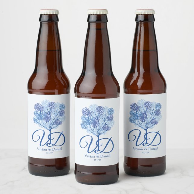 Shades of Blue of Elegant Tree Design Beer Bottle Label (Bottles)