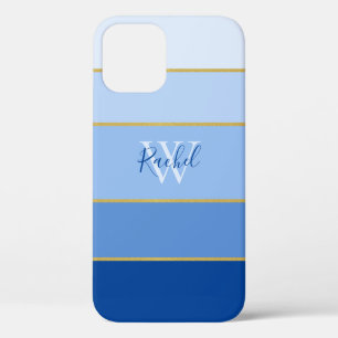 Shades of Blue Ombre Colour Block Monogrammed iPhone 12 Case