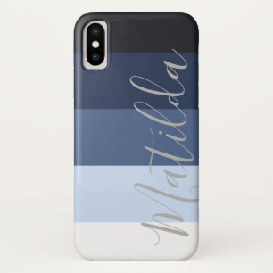 Shades of blue Ombre Stripe Personalised Name iPhone X Case