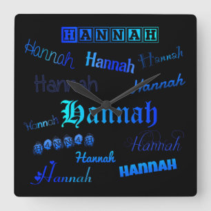 Shades of Blue on Black - Hannah Square Wall Clock