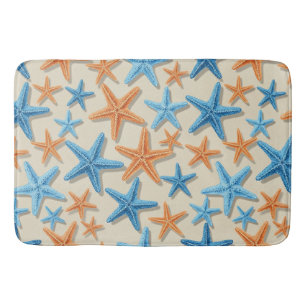 SHADES OF BLUE & ORANGE TROPICAL STARFISH BATH MAT