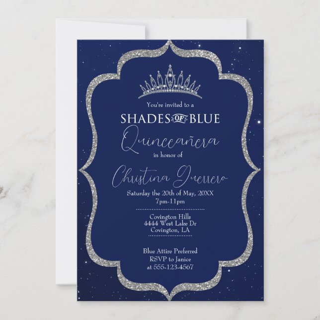 Shades of Blue Quinceañera Birthday Invitation (Front)