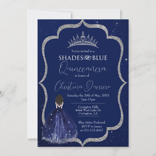 Shades of Blue Quinceañera Birthday Invitation (Front)