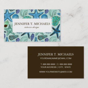 Shades Of Blue Seashells And Starfish Pattern Business Card