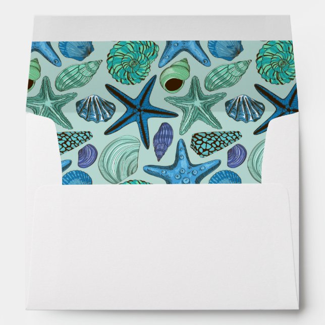 Shades Of Blue Seashells And Starfish Pattern Envelopes (Back (Bottom))
