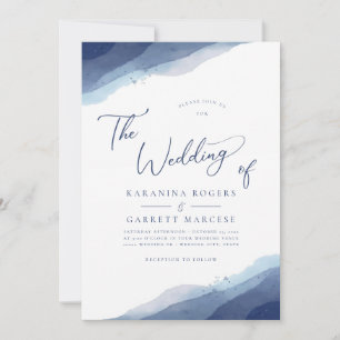 Shades of Blue Soft Watercolors Wedding Invitation