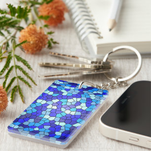 Shades Of Blue Stained Glass by Shirley Taylor Key Ring