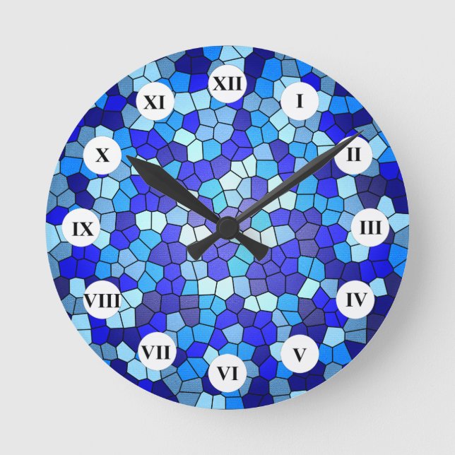 Shades of Blue Stained Glass by Shirley Taylor Round Clock (Front)