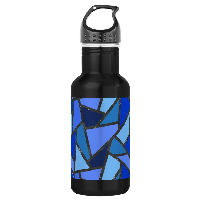 Shades of blue stained glass pattern 532 ml water bottle (Front)