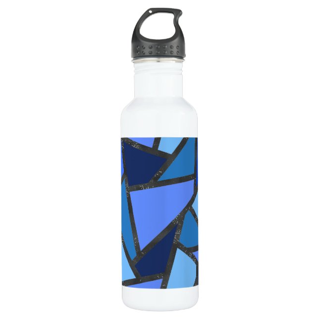 Shades of blue stained glass pattern 710 ml water bottle (Front)