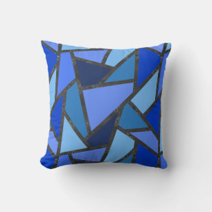 Shades of blue stained glass pattern cushion