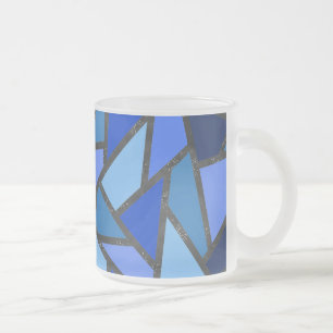 Shades of blue stained glass pattern frosted glass coffee mug