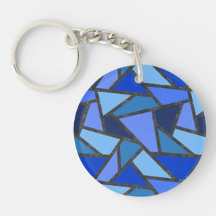Shades of blue stained glass pattern key ring