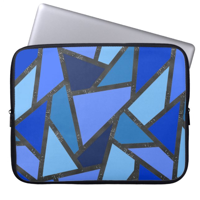 Shades of blue stained glass pattern laptop sleeve (Front)
