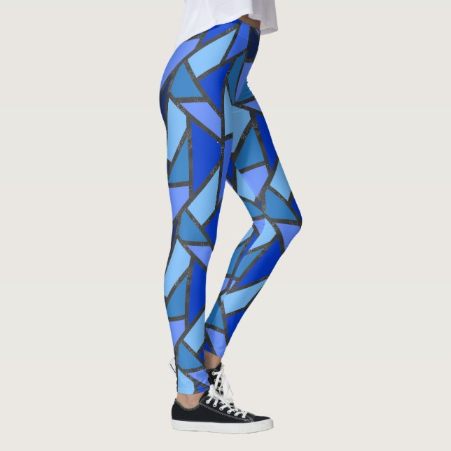 Shades of blue stained glass pattern leggings (Right)