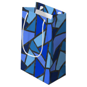 Shades of blue stained glass pattern small gift bag