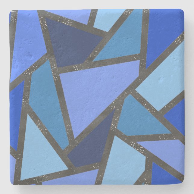 Shades of blue stained glass pattern stone coaster (Front)