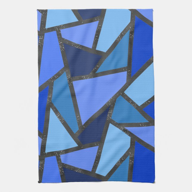 Shades of blue stained glass pattern tea towel (Vertical)