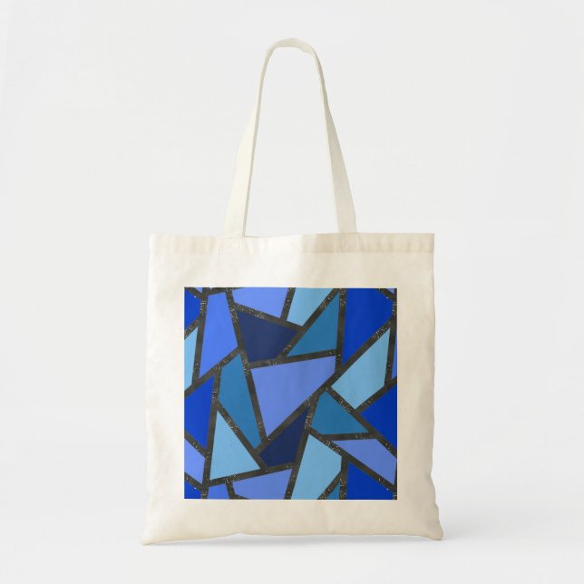 Shades of blue stained glass pattern tote bag (Front)