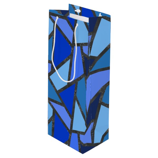 Shades of blue stained glass pattern wine gift bag (Front Angled)