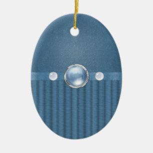 Shades of Blue Stripes and Beads Ceramic Egg Shape Tree Decoration