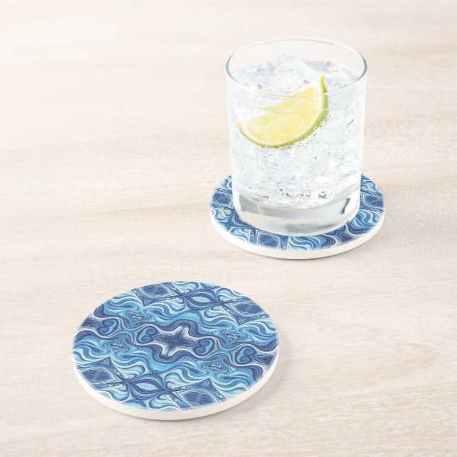 Shades of Blue Swirl Pattern Coaster (Side)