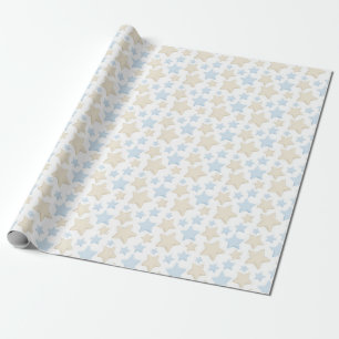 SHADES OF BLUE & TAN STARS WRAPPING PAPER