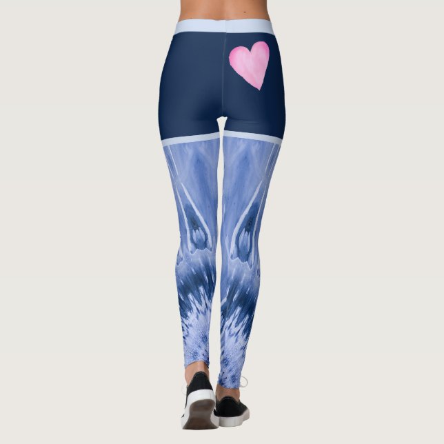 Shades of Blue Tie Dye with Pink Heart Leggings (Back)