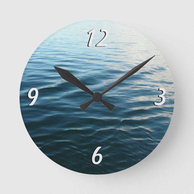 Shades of Blue Water Abstract Nature Photography Round Clock (Front)