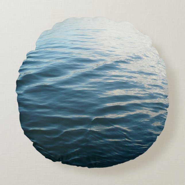 Shades of Blue Water Abstract Nature Photography Round Cushion (Front)