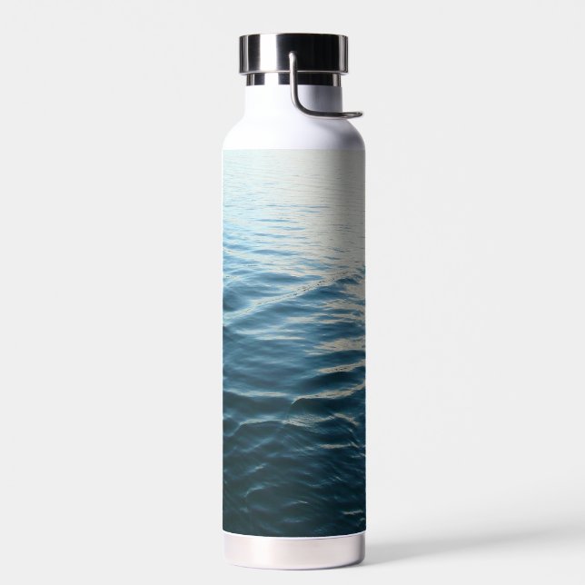 Shades of Blue Water Abstract Nature Photography Water Bottle (Left)