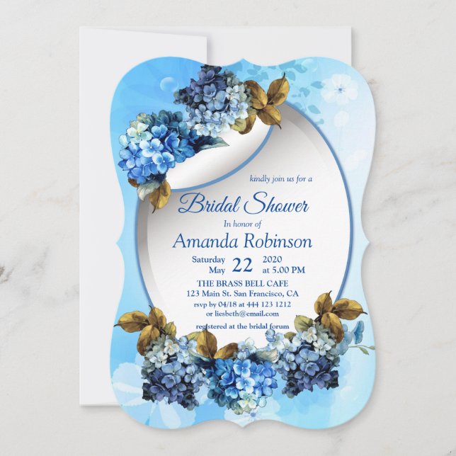 Shades of Blue Watercolor Hydrangeas Bridal Shower Invitation (Front)