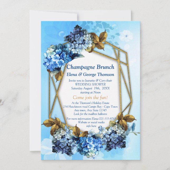 Shades of Blue Watercolor Hydrangeas Couple Shower Invitation (Front)