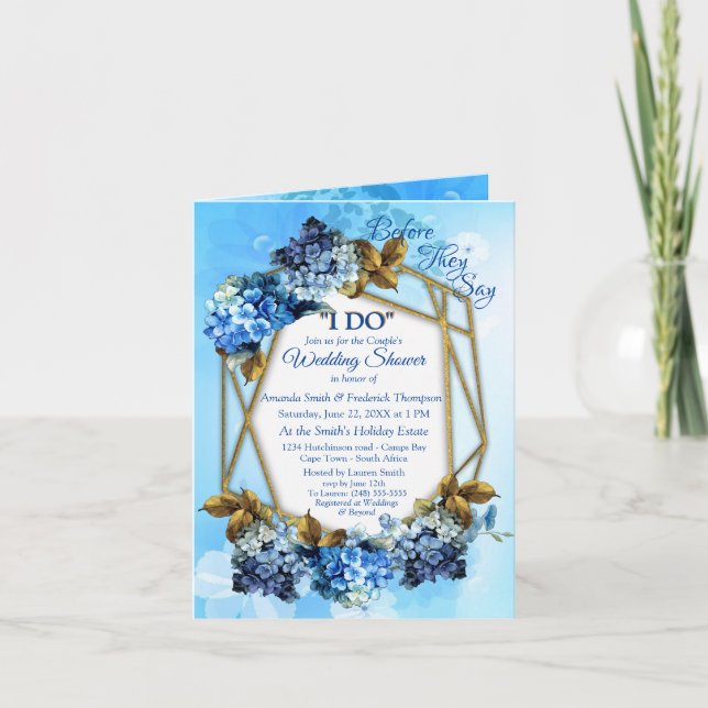 Shades of Blue Watercolor Hydrangeas Couple Shower Invitation (Front)