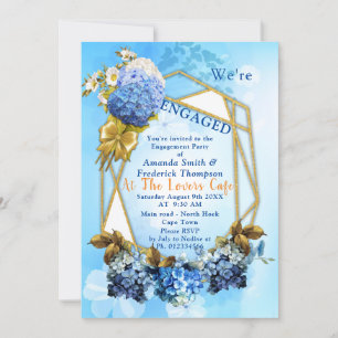 Shades of Blue Watercolor Hydrangeas Engagement Invitation