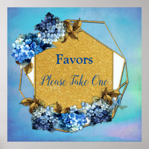 Shades of Blue Watercolor Hydrangeas Favors Poster