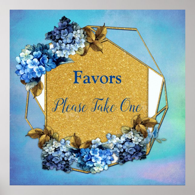 Shades of Blue Watercolor Hydrangeas Favors Poster (Front)