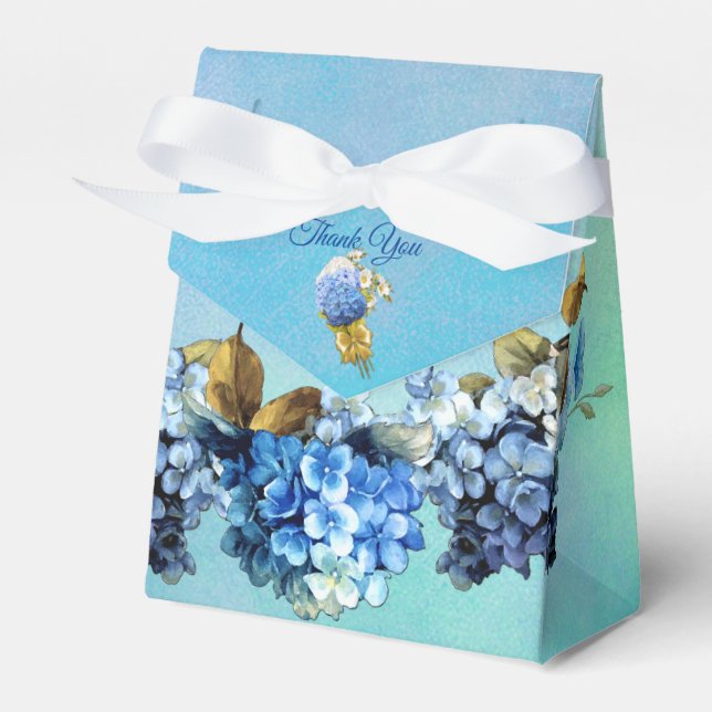 Shades of Blue Watercolor Hydrangeas Favour Box (Front Side)