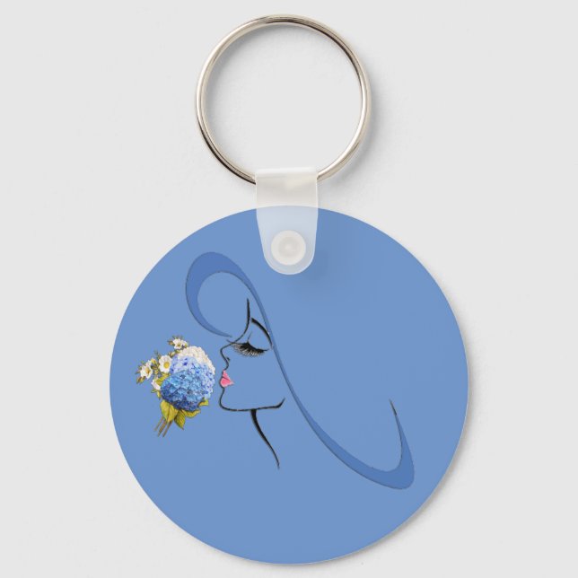 Shades of Blue Watercolor Hydrangeas Key Ring (Front)