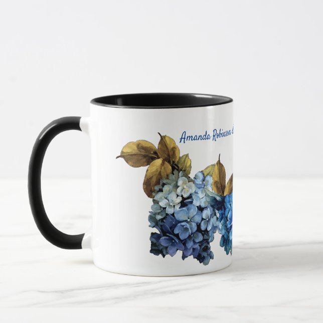 Shades of Blue Watercolor Hydrangeas Mug (Left)