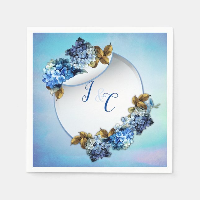 Shades of Blue Watercolor Hydrangeas Napkin (Front)