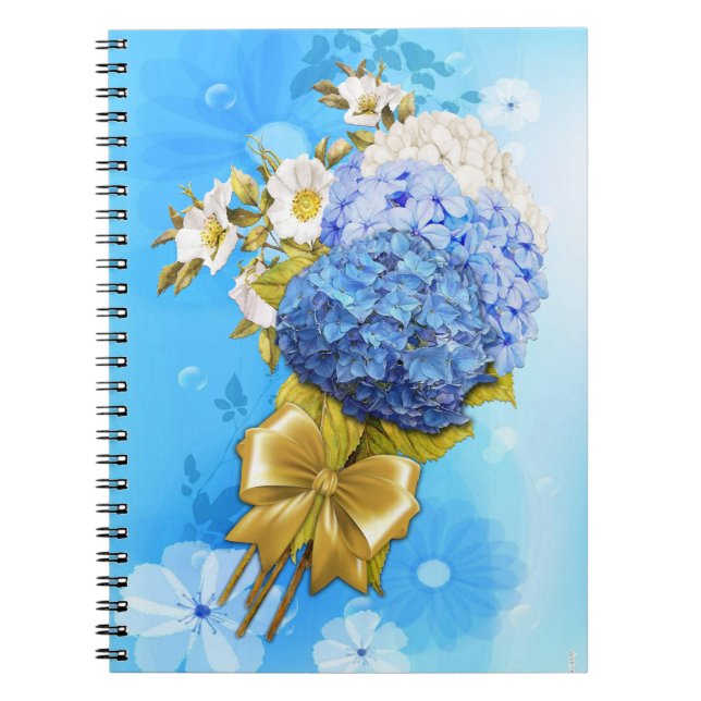 Shades of Blue Watercolor Hydrangeas Notebook (Front)