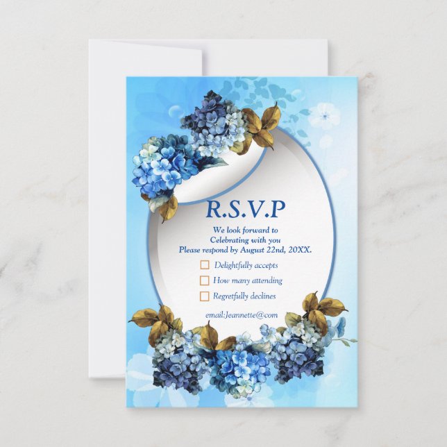 Shades of Blue Watercolor Hydrangeas RSVP Card (Front)