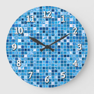 Shades Of Blue 'Watery' Mosaic Tiles Pattern Large Clock