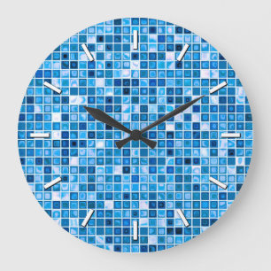 Shades Of Blue 'Watery' Mosaic Tiles Pattern Large Clock