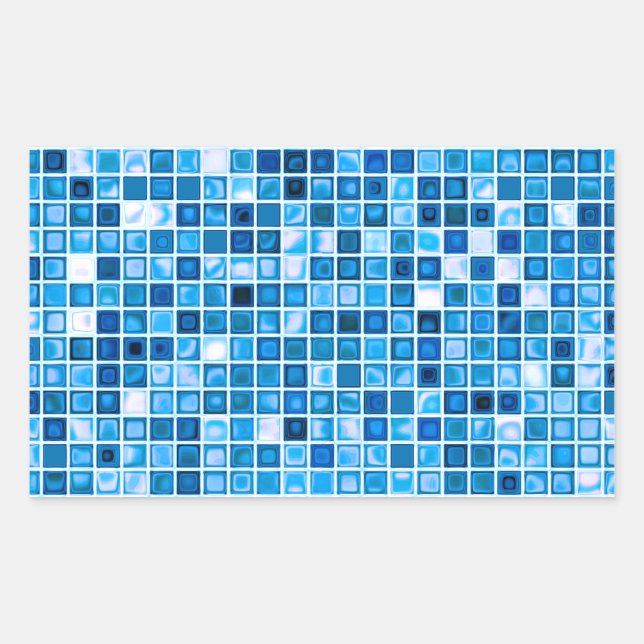 Shades Of Blue 'Watery' Mosaic Tiles Pattern Rectangular Sticker (Front)