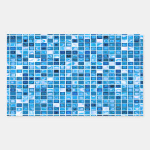 Shades Of Blue 'Watery' Mosaic Tiles Pattern Rectangular Sticker